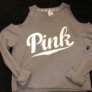 Gray Off the Shoulder Pink Sweatshirt!